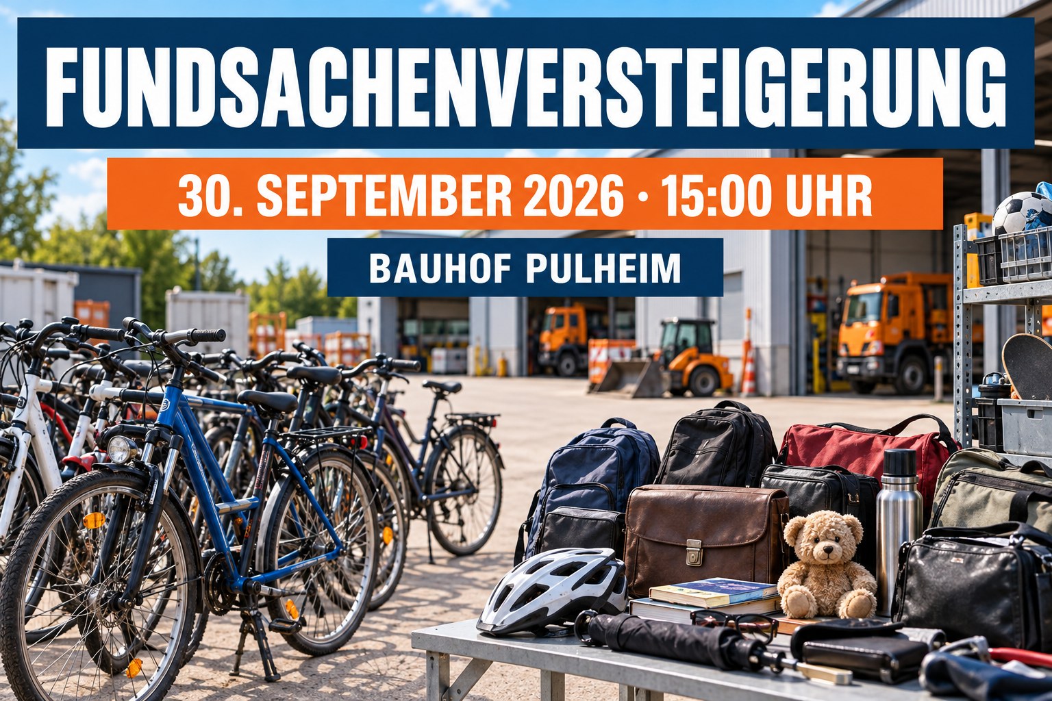 Veranstaltungsplakat zur Fundsachenversteigerung am Pulheimer Bauhof