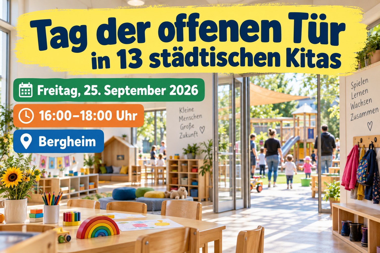 Veranstaltungsplakat zum Tag der offenen Tür in den städtischen Kitas in Bergheim