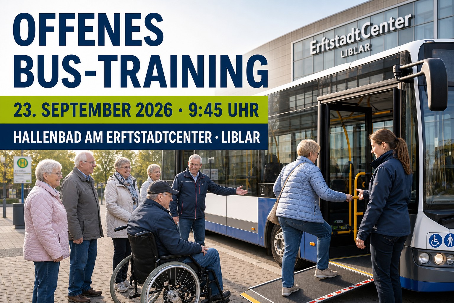 Veranstaltungsplakat für ein barrierearmes Bus-Training in Liblar