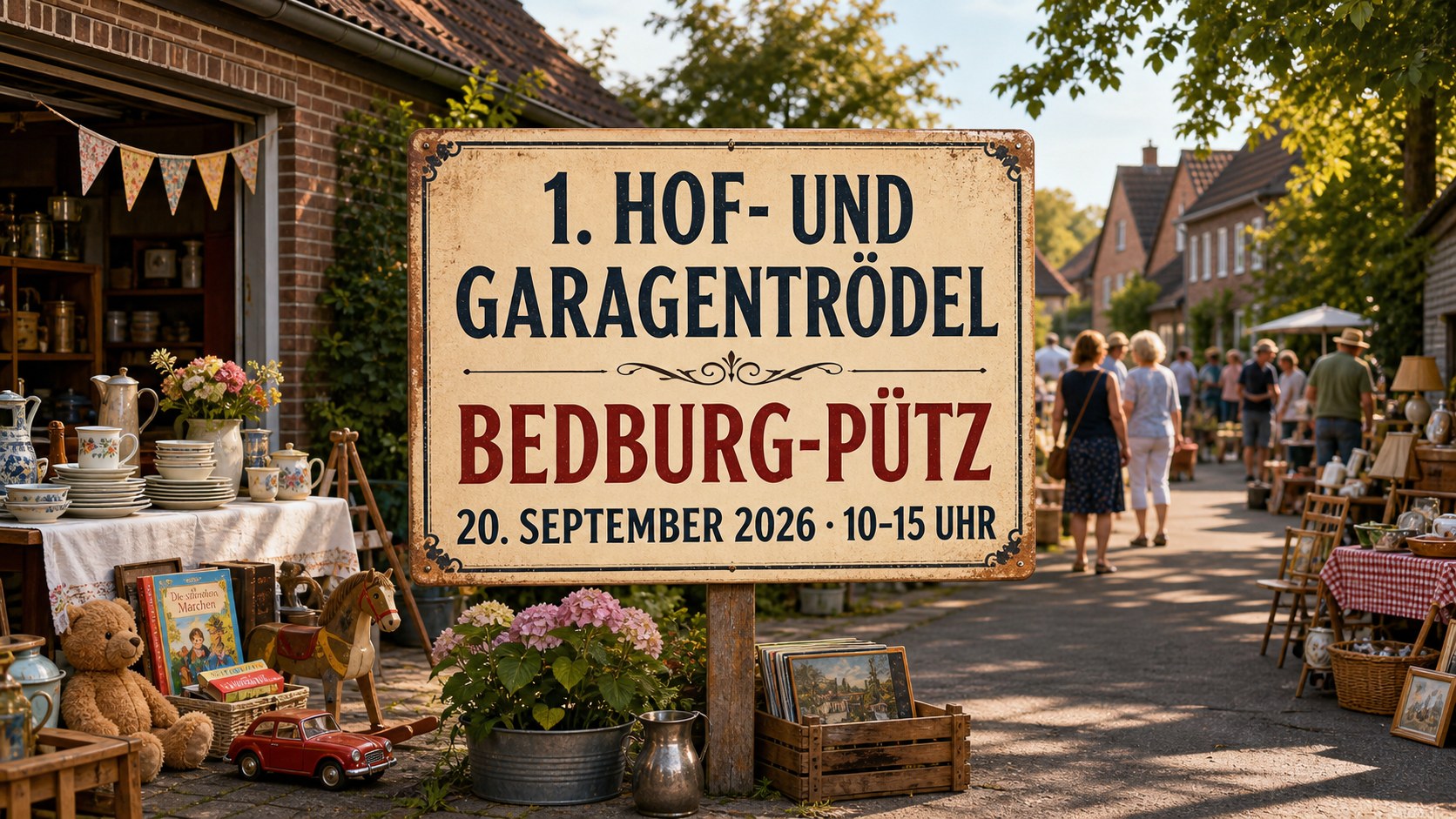 Werbebild zum ersten Hof- und Garagentrödel in Bedburg-Pütz