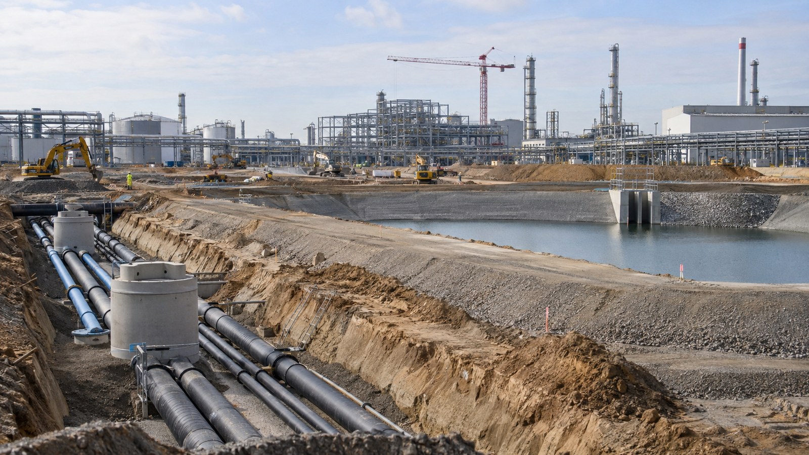 Symbolbild der Infrastrukturarbeiten für einen neuen Werksteil eines Chemieparks