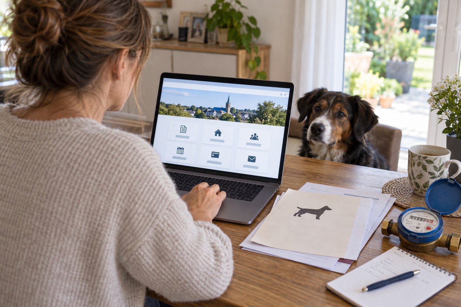 Symbolbild eines digitalen Verwaltungsdienstes für Hundesteuer und Gartenwasserzähler in Kerpen