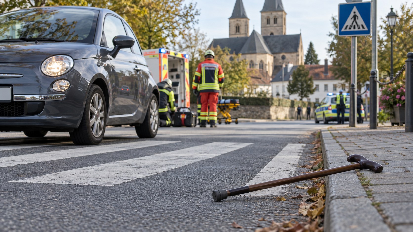 Symbolbild: Rettungseinsatz nach einem Verkehrsunfall an einem Zebrastreifen