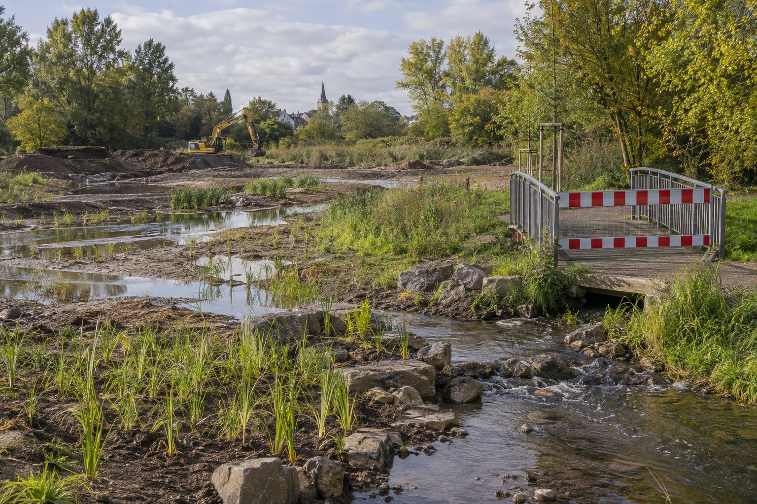Naturnahe Umgestaltung eines Bachlaufs als redaktionelles Symbolbild
