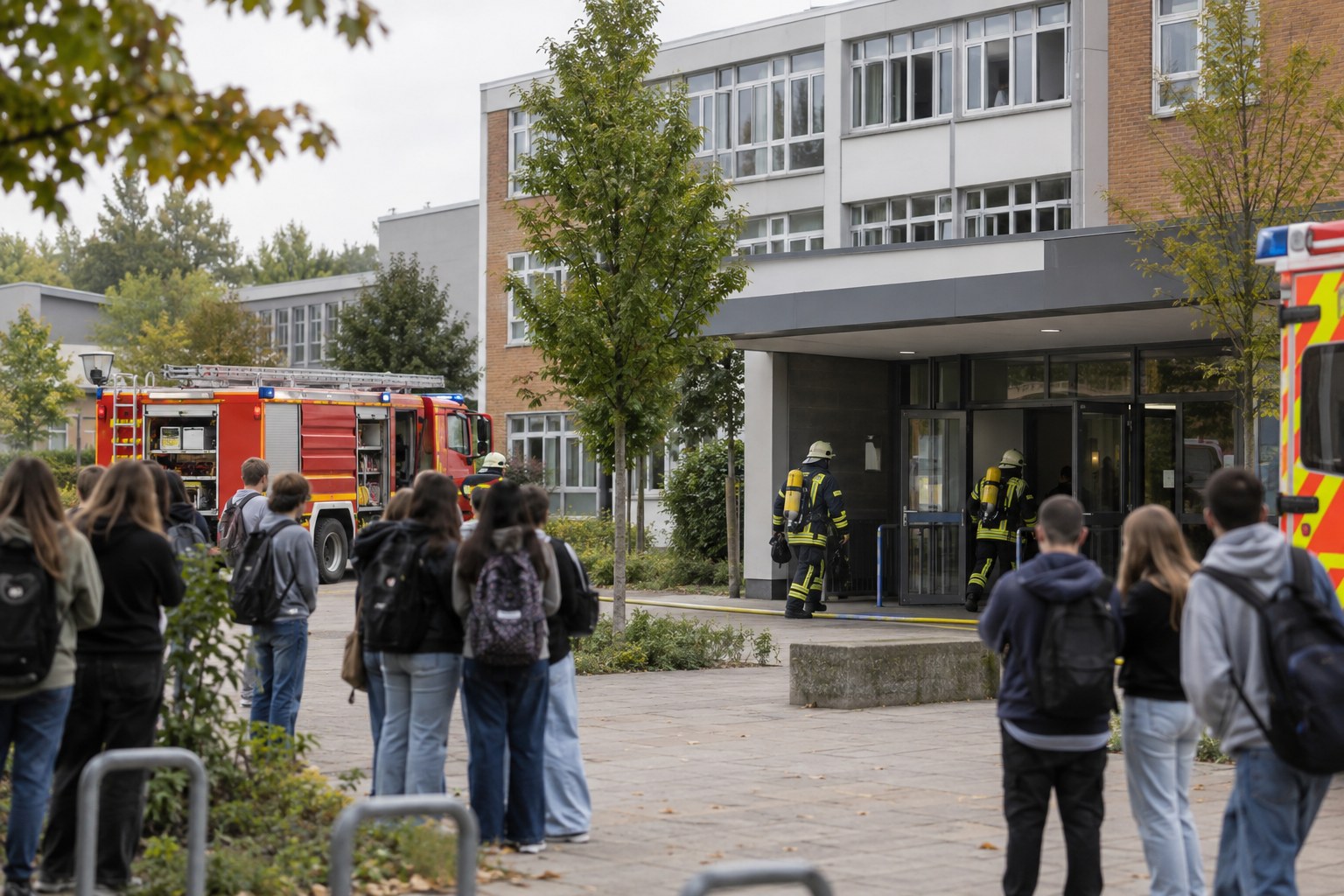 Feuerwehreinsatz an einer Schule als redaktionelles Symbolbild